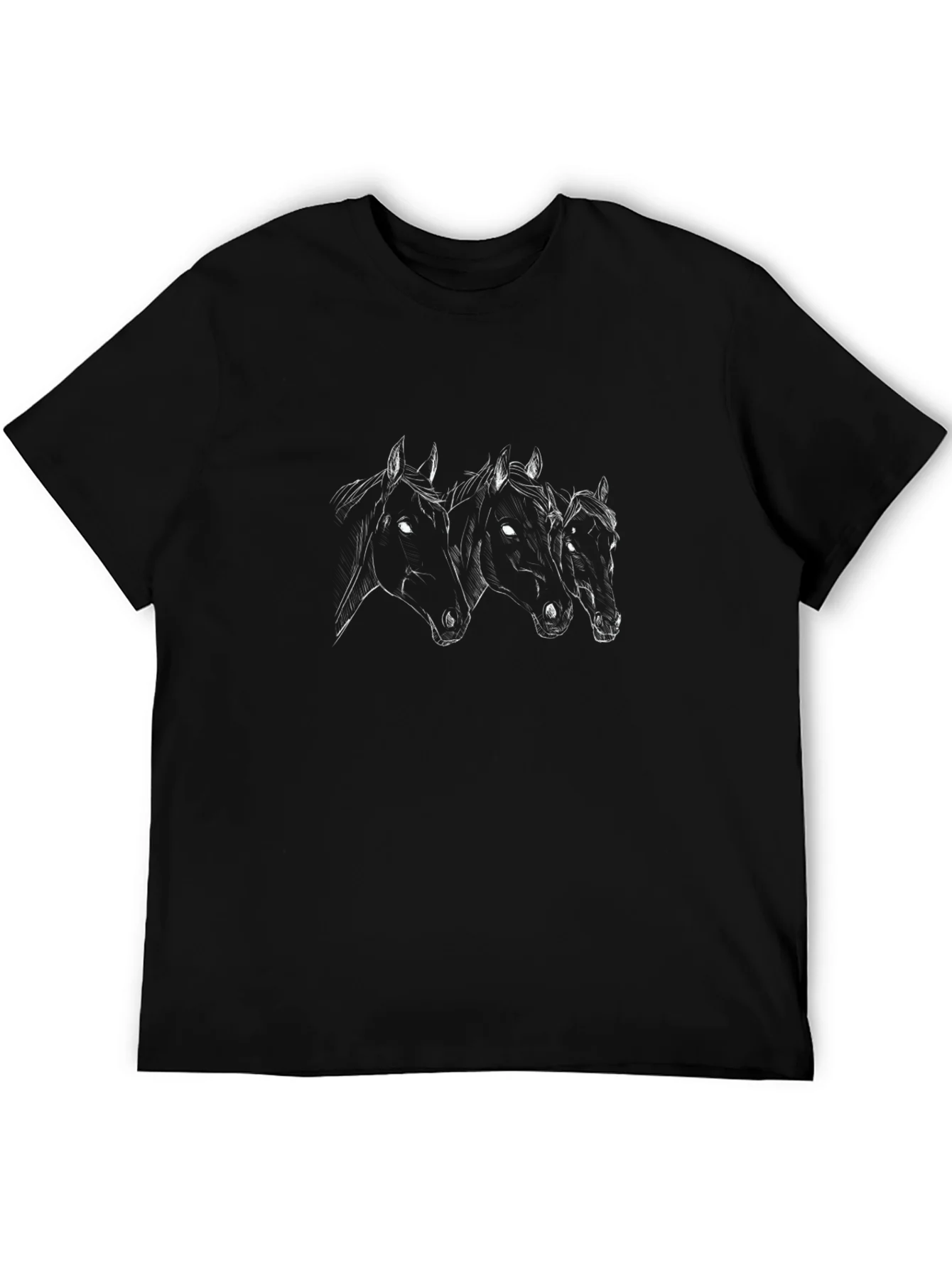 Horse Trio Graphic Tee - Black Cotton Blend T-Shirt