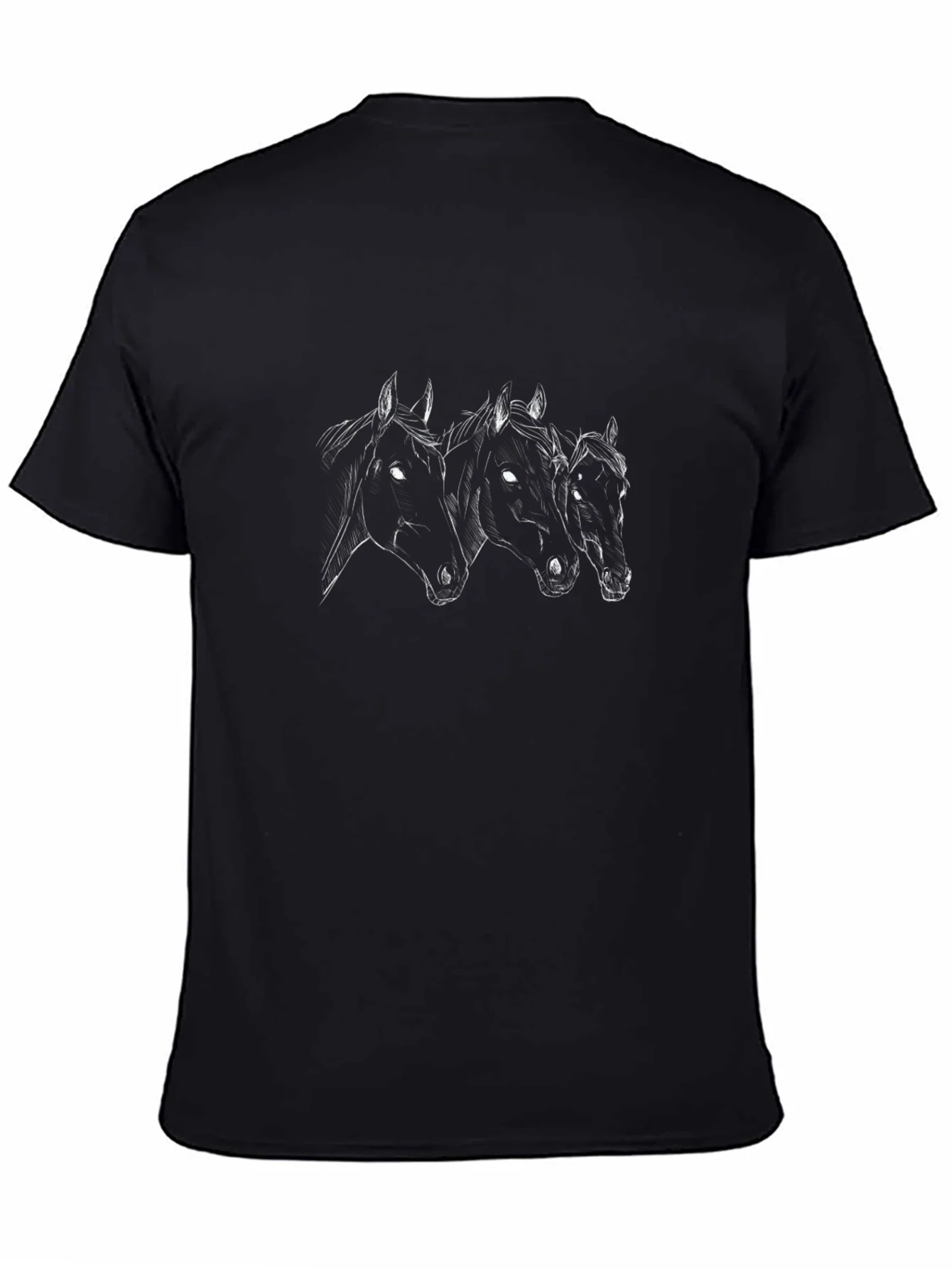 Horse Trio Graphic Tee - Black Cotton Blend T-Shirt