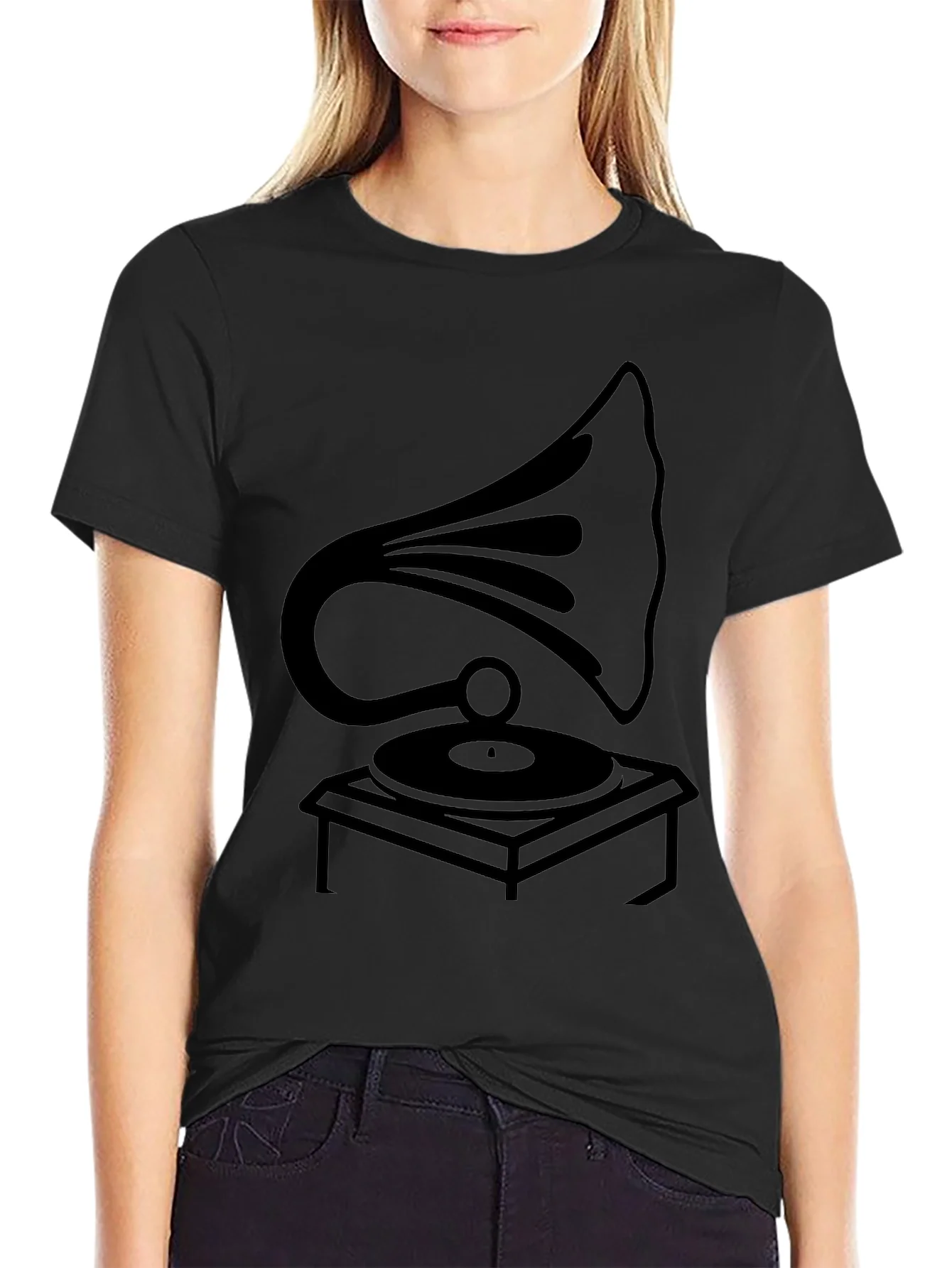 Vintage Gramophone Graphic Tee - Classic Music Style