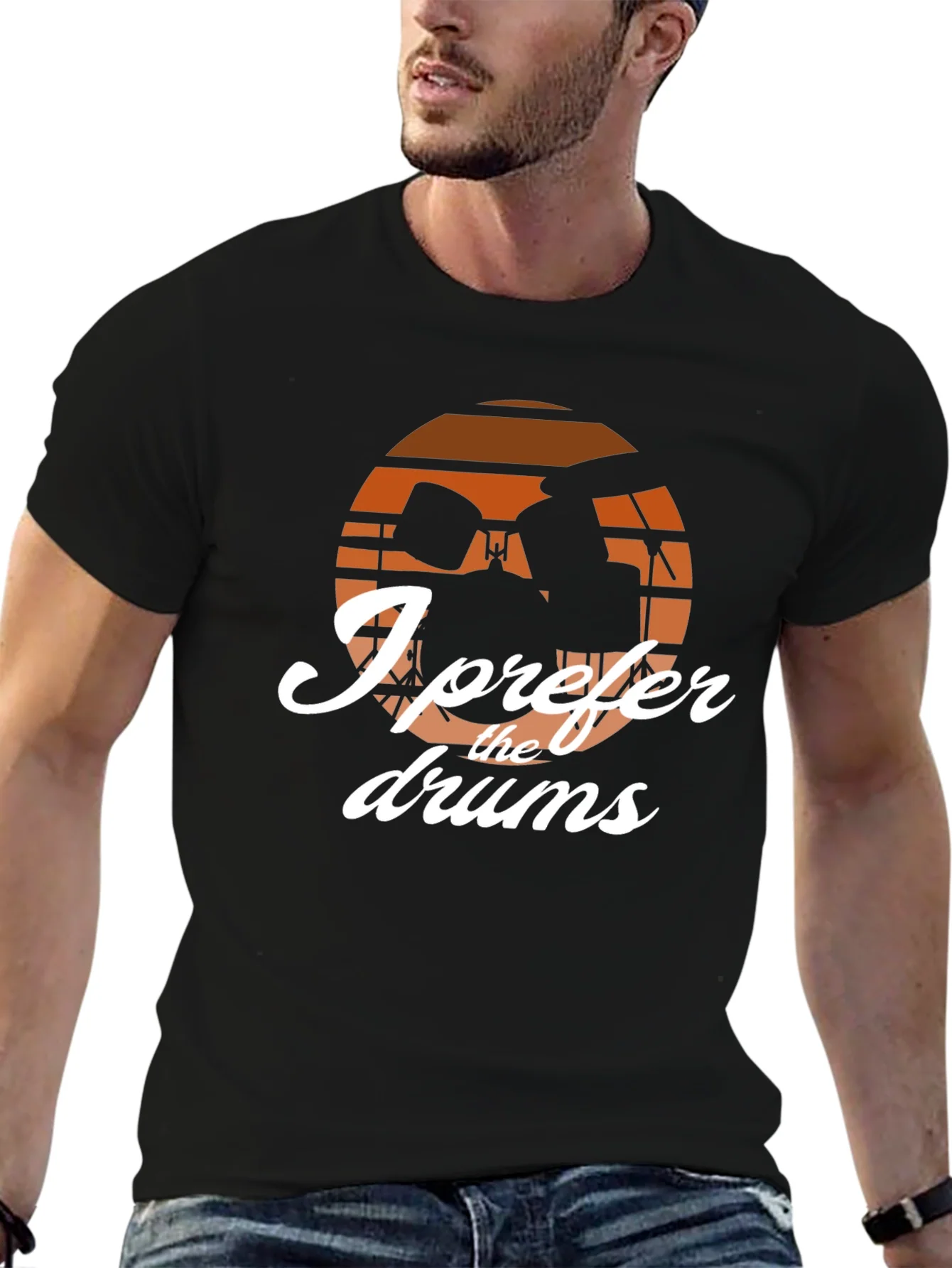 I Prefer The Drums Black T-Shirt - Music Lover Tee