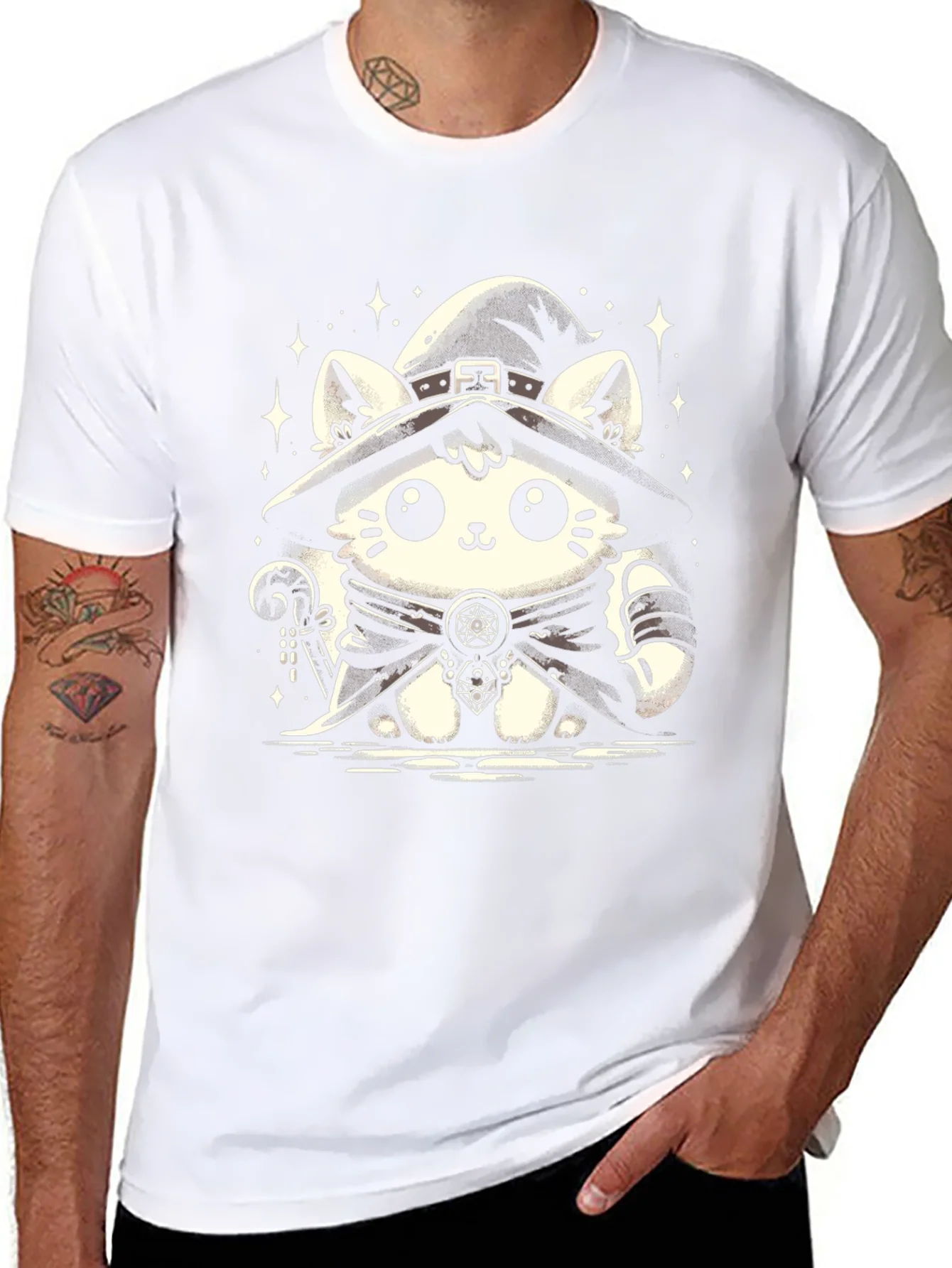 Witch Cat Graphic Tee - Black Cotton T-Shirt
