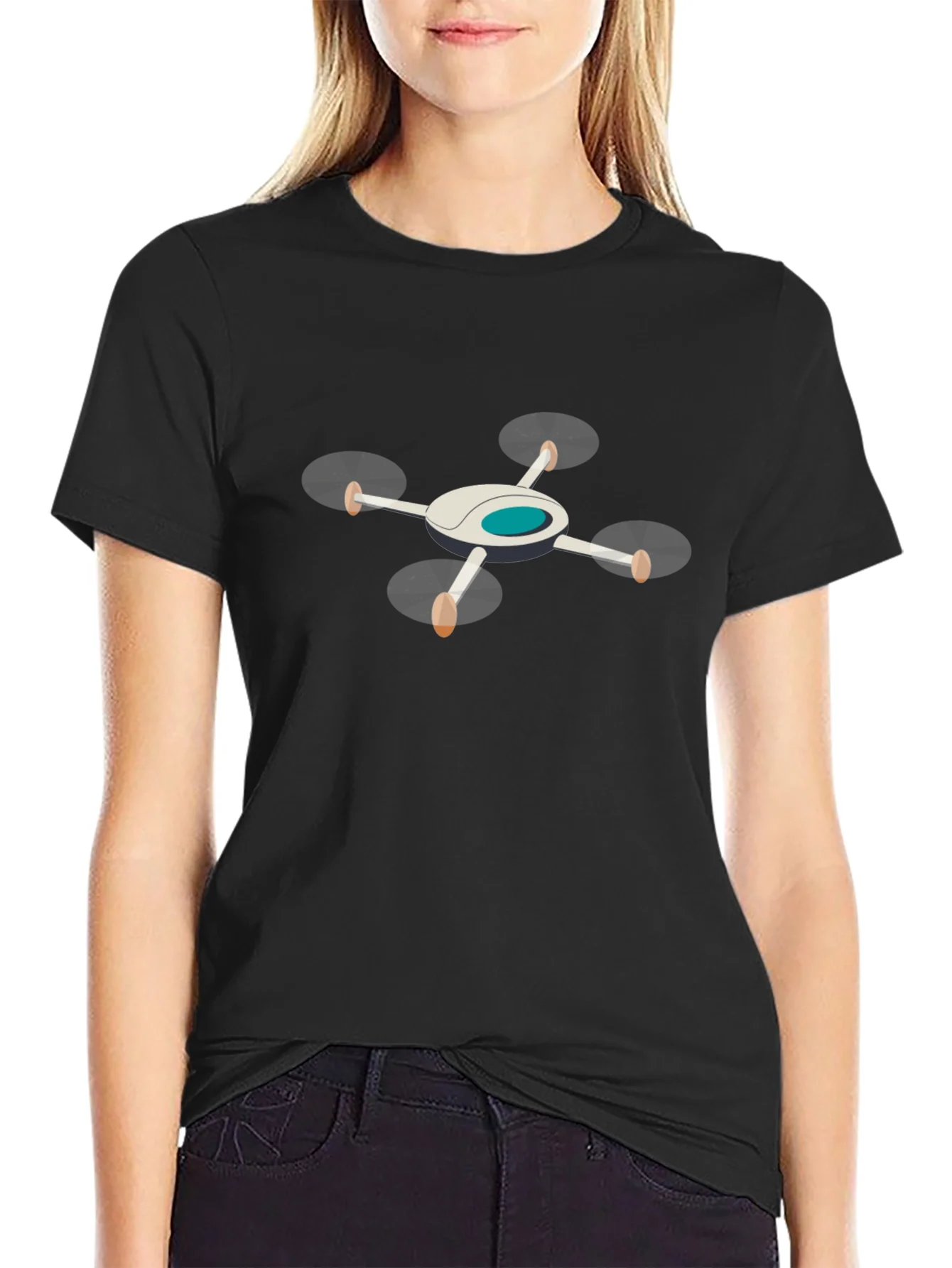 Drone Graphic Tee - Black Cotton T-Shirt for Tech Enthusiasts