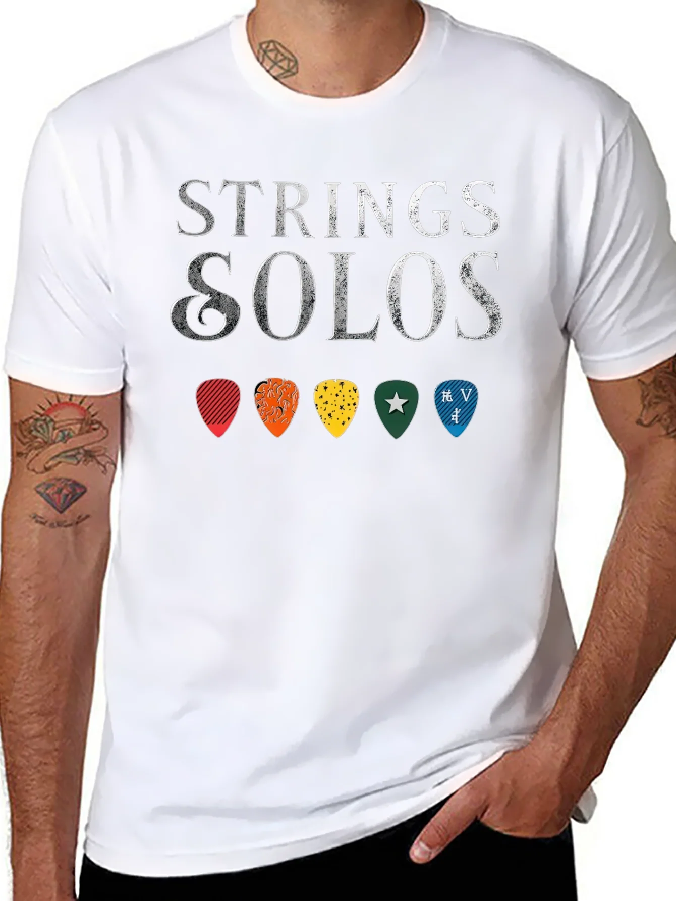 Strings & Solos Guitar Pick T-Shirt - Music Lover Tee