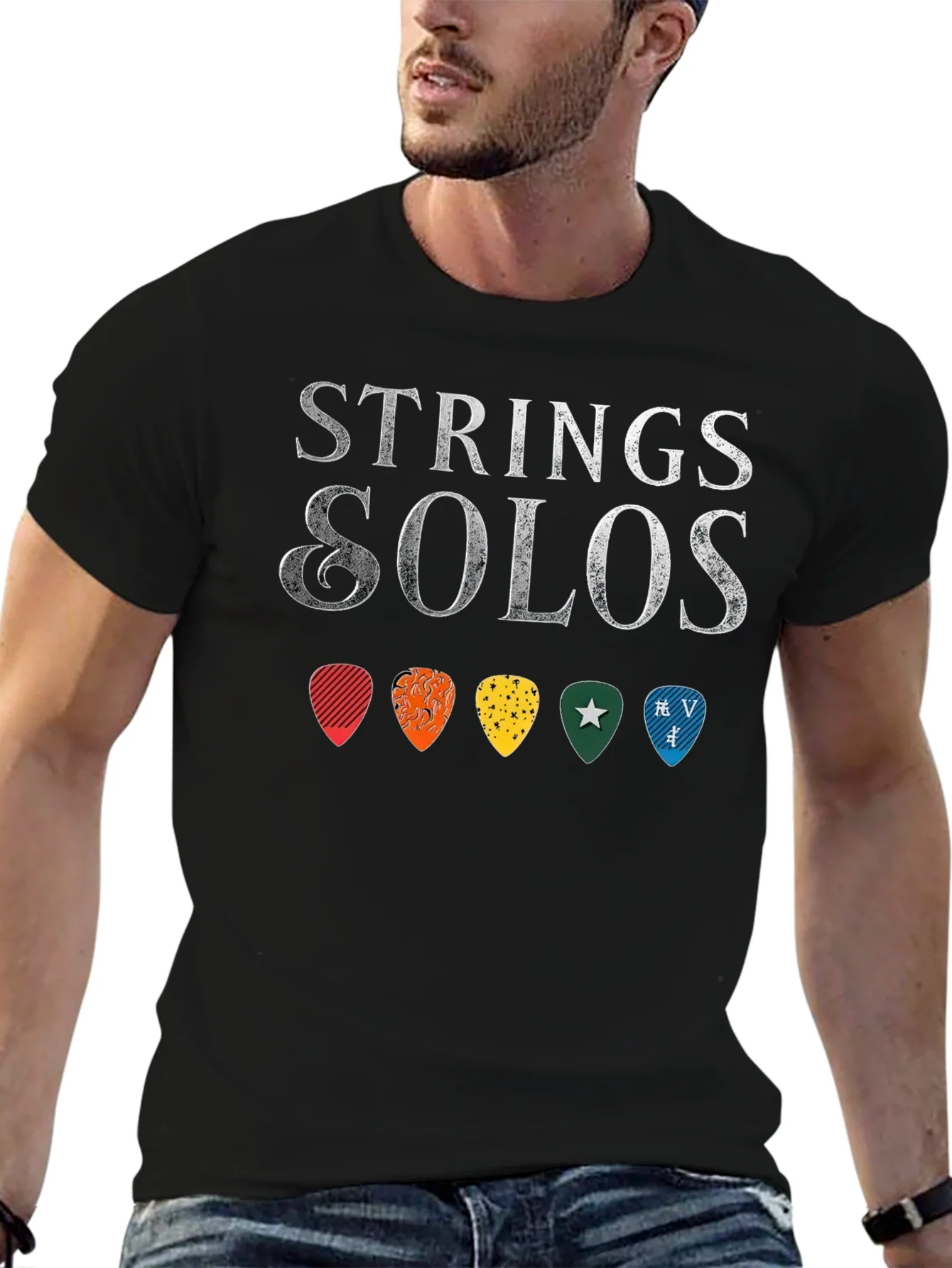 Strings & Solos Guitar Pick T-Shirt - Music Lover Tee