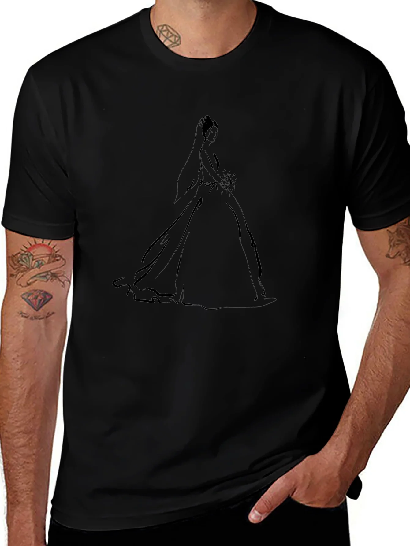 Elegant Bride Graphic Tee - Black Cotton Blend