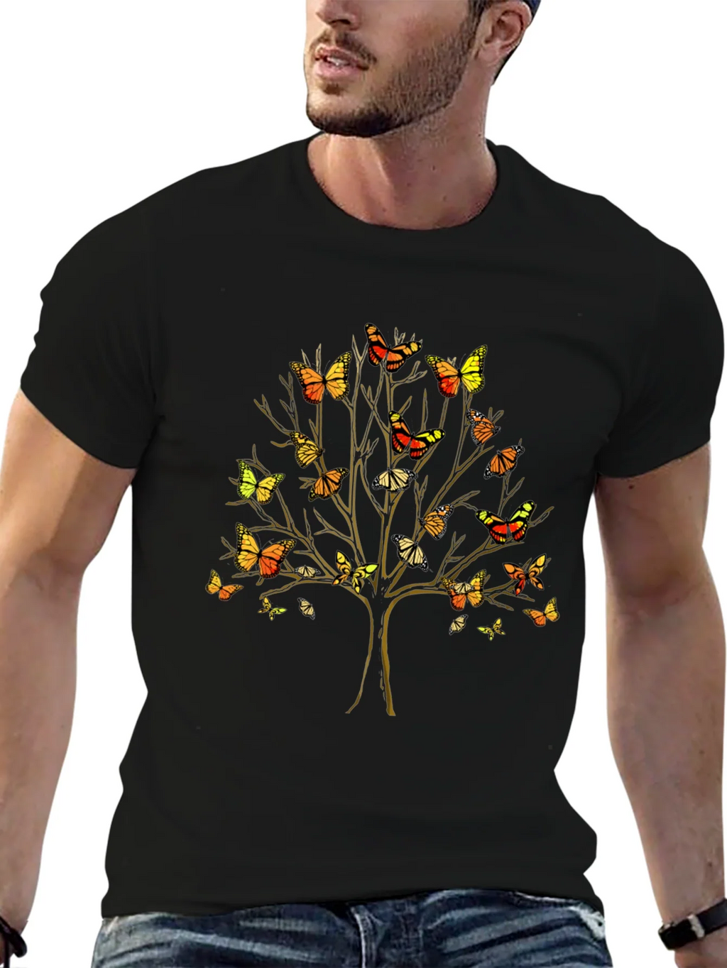Butterfly Tree Graphic Tee - Unique Nature Inspired T-Shirt