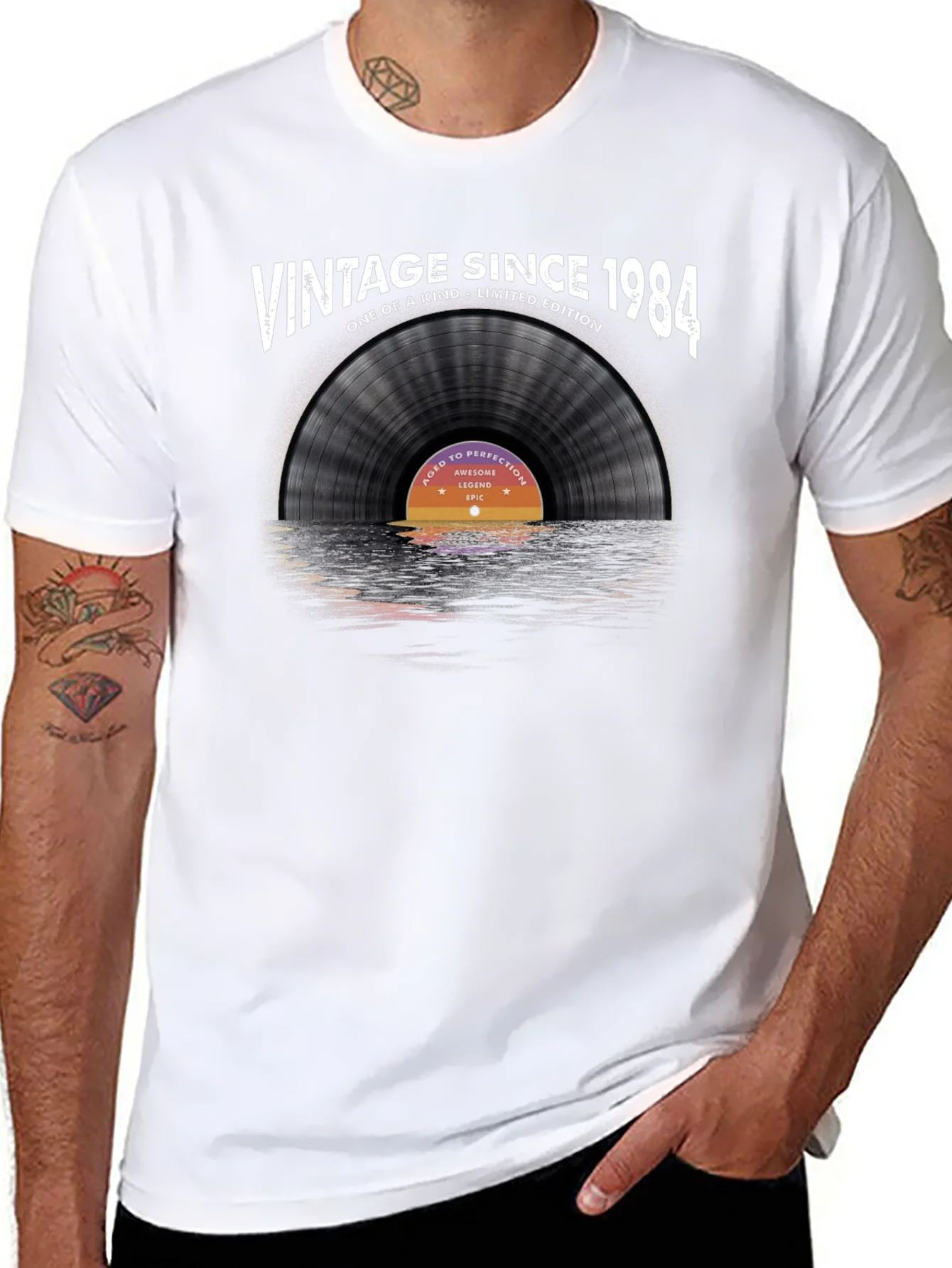 Vintage Since 1984 Vinyl Record Graphic T-Shirt