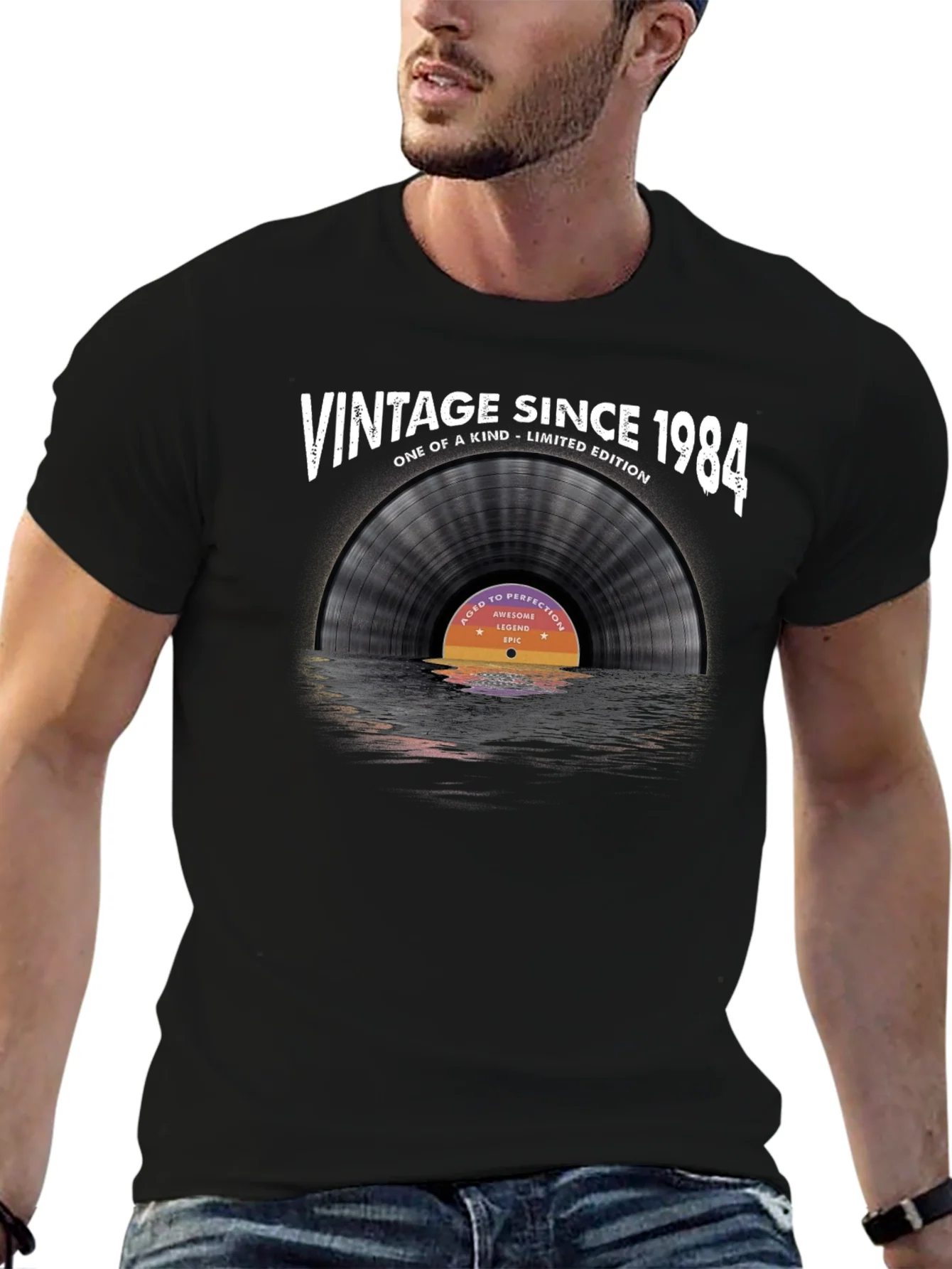 Vintage Since 1984 Vinyl Record Graphic T-Shirt