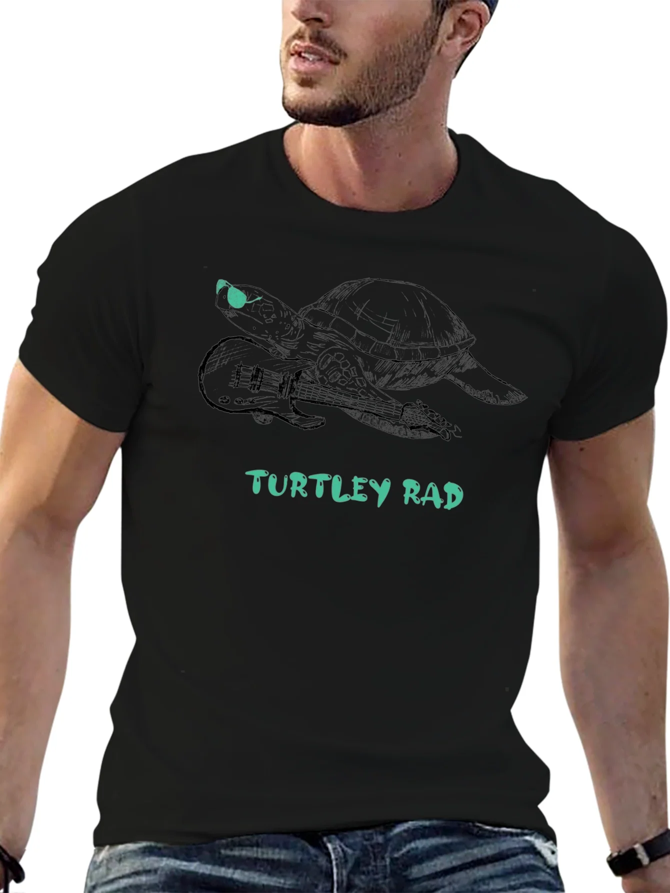 Turtley Rad Graphic Tee - Cool Turtle with Guitar Shirt
