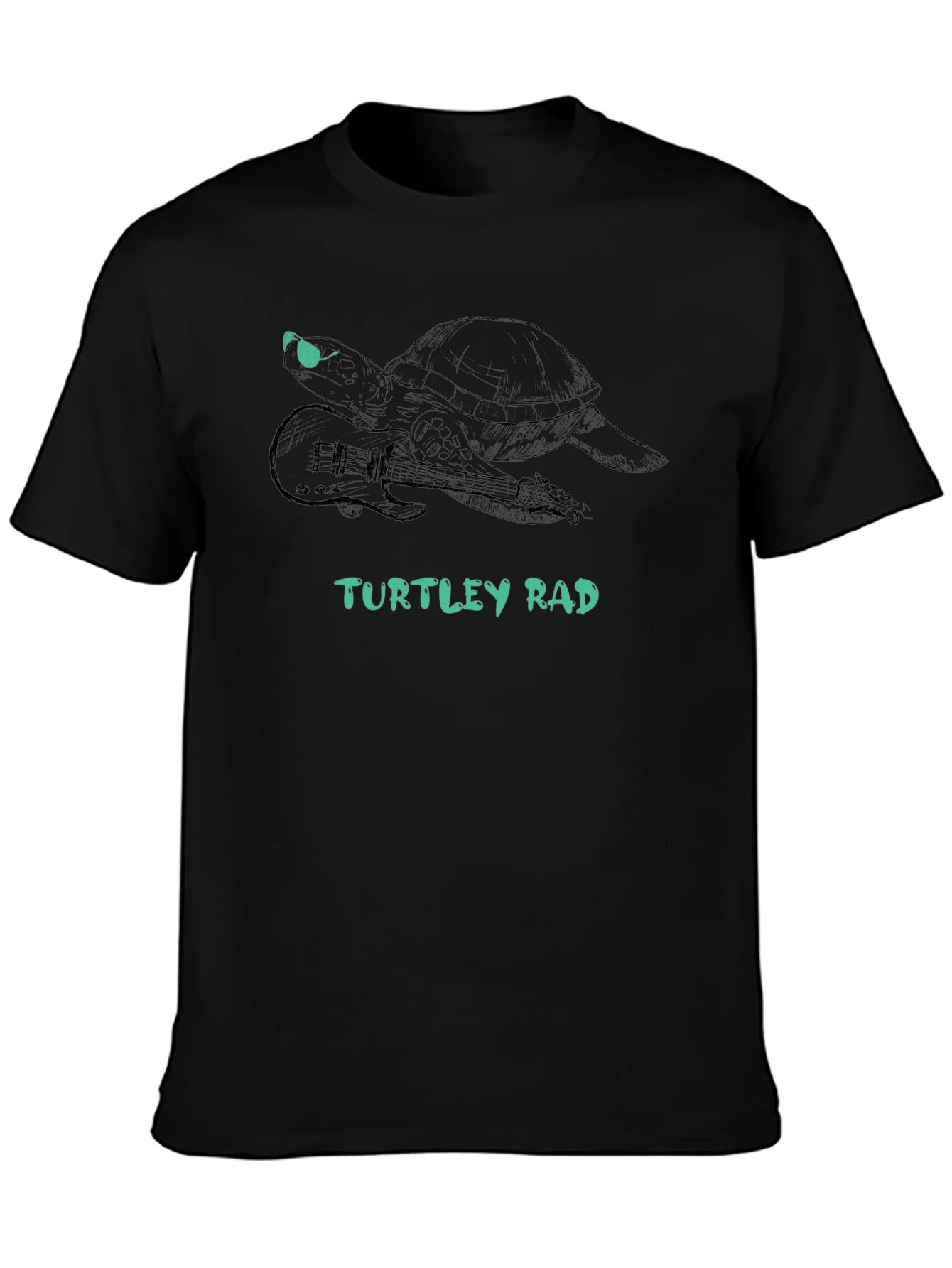Turtley Rad Graphic Tee - Cool Turtle with Guitar Shirt