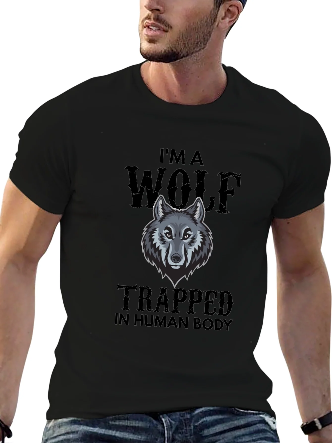 Im A Wolf Trapped In Human Body Mens Black T-Shirt