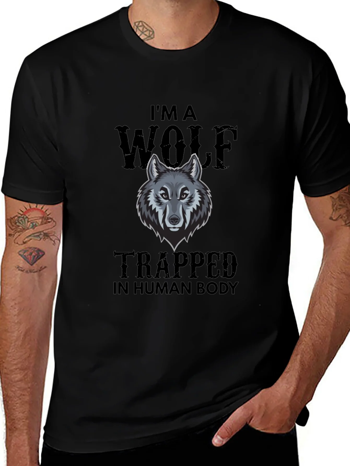 Im A Wolf Trapped In Human Body Mens Black T-Shirt